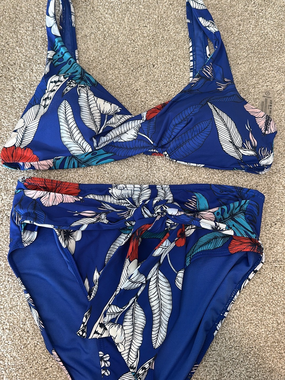 Pink Lily Blue Tropical Floral Bikini Set